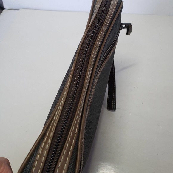 Dunhill Wristlet Pouch Men's Bag Large 9x8 Brown Logo Designer Coated Canvas - Picture 8 of 11